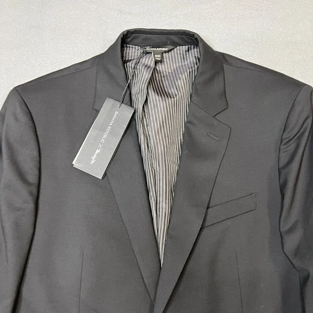 Banana Republic Blazer Jacket Men's 40R Black Classic Notch Collar Standard-Fit